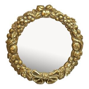 Vintage MID CENTURY MIRROR Plaster Fruit Bow Convex Gilt Gold Round Regency
